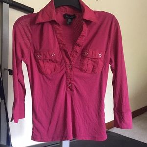 Ideology Collared V Neck 3/4 Sleeve Top S